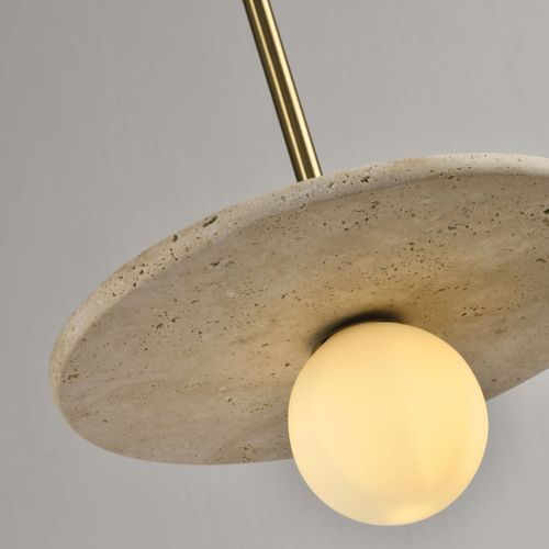Suspension Élégante Travertin Et Boule En Verre Opalin - Silvia