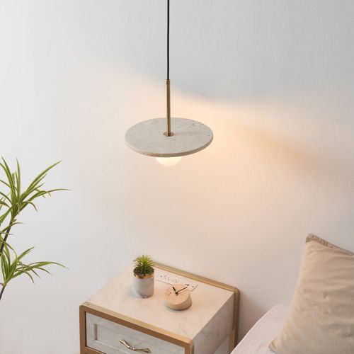 Suspension Élégante Travertin Et Boule En Verre Opalin - Silvia