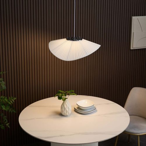 Grande Suspension Aérienne Courbée En Métal Et Textile Blanc - Odalia