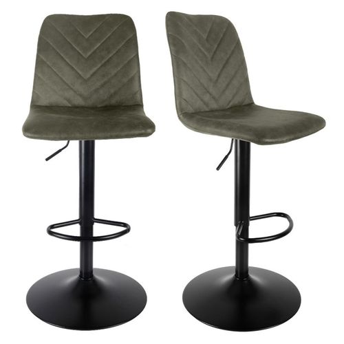 Lot 2 Tabourets De Bar Réglables Microfibre Vert Et Métal - Coby 2