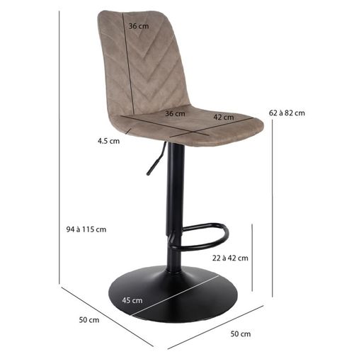 Lot 2 Tabourets De Bar Réglables Microfibre Taupe Et Métal - Coby 2