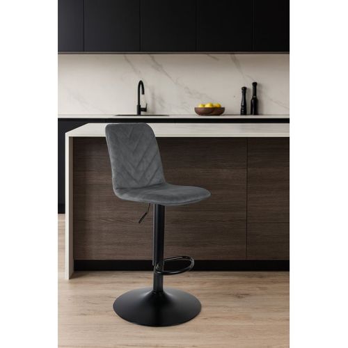 Tabouret De Bar Réglable En Microfibre Gris Et Pied Métal - Coby 2