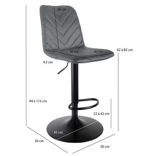 Tabouret De Bar Réglable En Microfibre Gris Et Pied Métal - Coby 2
