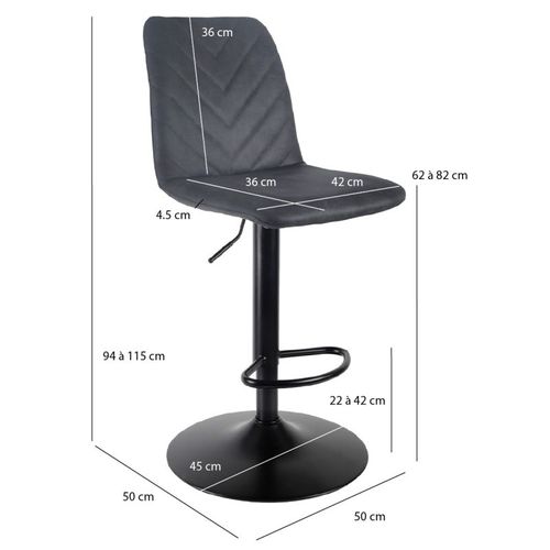 Tabouret De Bar Réglable Microfibre Anthracite Et Pied Métal - Coby 2
