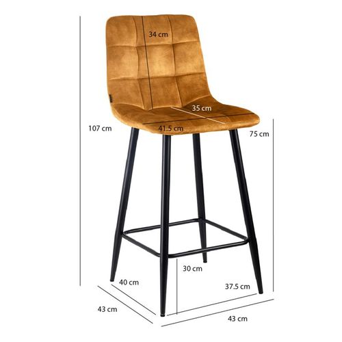 Lot 2 Chaises De Bar Avec Assise H.75 Cm En Velours Moutarde - Nami 2