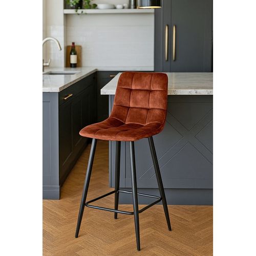 Lot 2 Chaises De Bar Avec Assise H.75 Cm En Velours Ocre - Nami 2