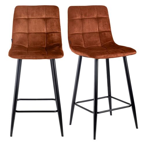 Lot 2 Chaises De Bar Avec Assise H.75 Cm En Velours Ocre - Nami 2