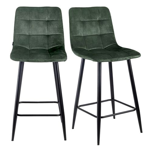 Lot 2 Chaises De Bar Avec Assise H.75 Cm En Velours Vert - Nami 2