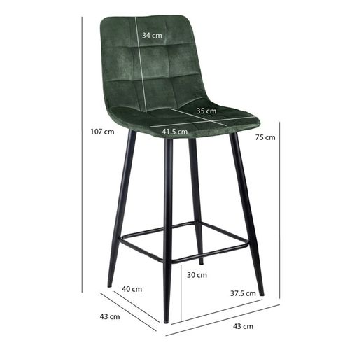 Lot 2 Chaises De Bar Avec Assise H.75 Cm En Velours Vert - Nami 2