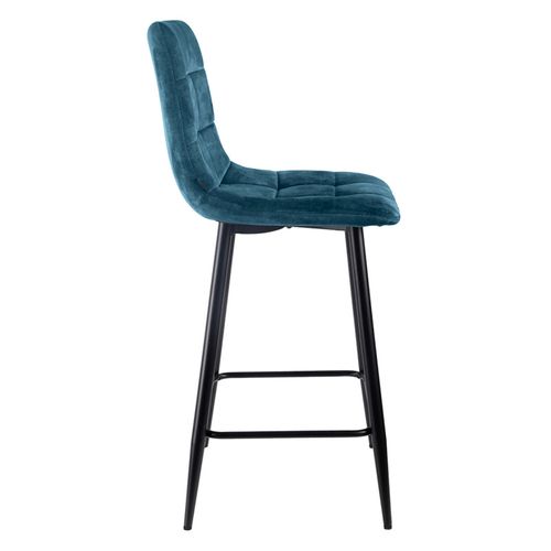 Lot 2 Chaises De Bar Avec Assise H.75 Cm En Velours Bleu - Nami 2