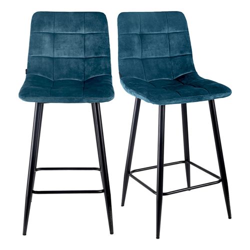 Lot 2 Chaises De Bar Avec Assise H.75 Cm En Velours Bleu - Nami 2
