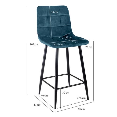 Lot 2 Chaises De Bar Avec Assise H.75 Cm En Velours Bleu - Nami 2