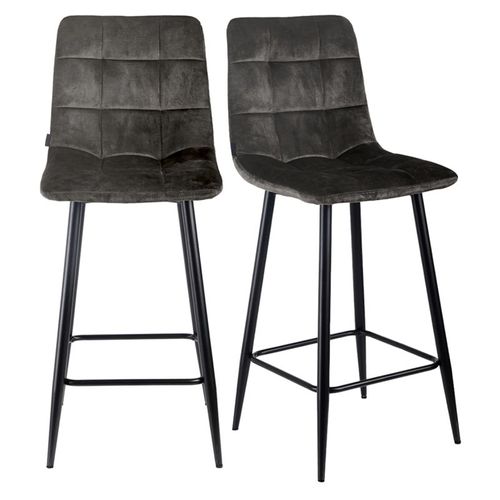 Lot 2 Chaises De Bar Assise H.75 Cm En Velours Gris Foncé - Nami 2