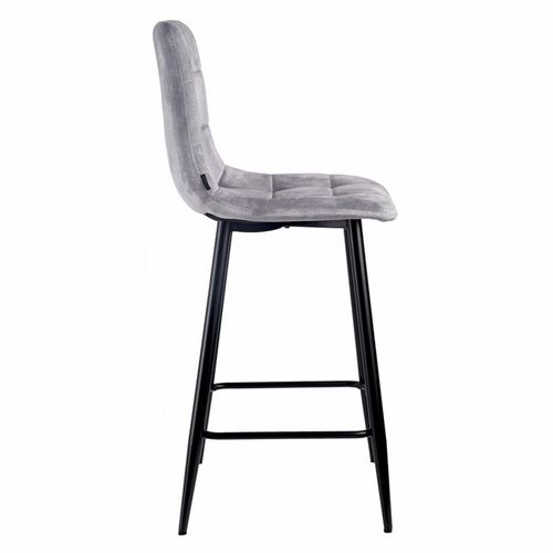 Lot 2 Chaises De Bar Assise H.75 Cm En Velours Gris Clair - Nami 2