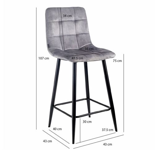 Lot 2 Chaises De Bar Assise H.75 Cm En Velours Gris Clair - Nami 2