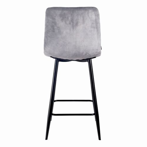 Lot 2 Chaises De Bar Assise H.75 Cm En Velours Gris Clair - Nami 2