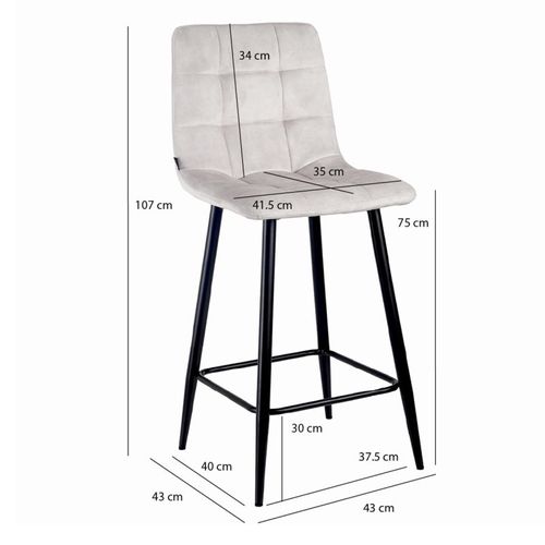 Lot 2 Chaises De Bar Avec Assise H.75 Cm En Velours Écru - Nami 2