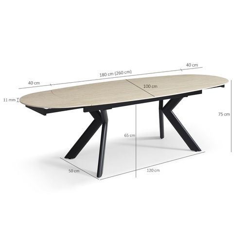 Table Extensible 180 à 260 Cm Ovale Céramique Effet Travertin - Kite