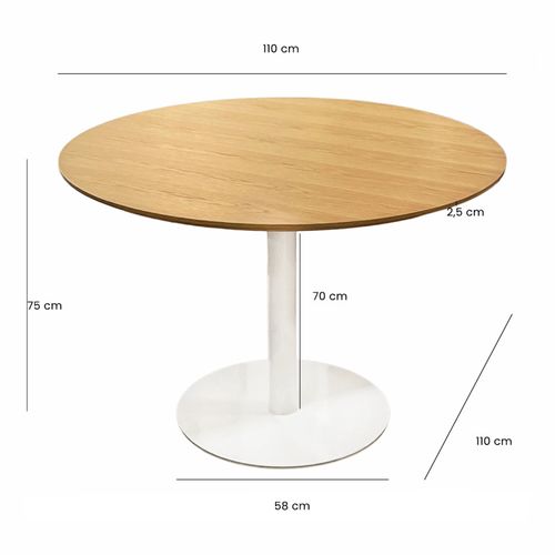 Table Repas Ronde 110 Cm Plaqué Chêne Pied Métal Blanc – Valeria