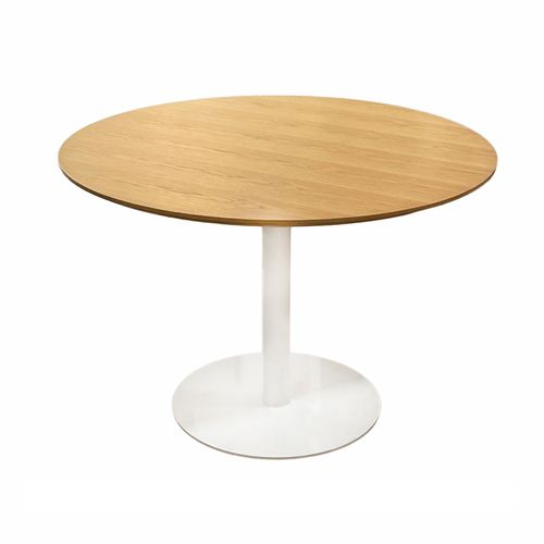 Table Repas Ronde 110 Cm Plaqué Chêne Pied Métal Blanc – Valeria