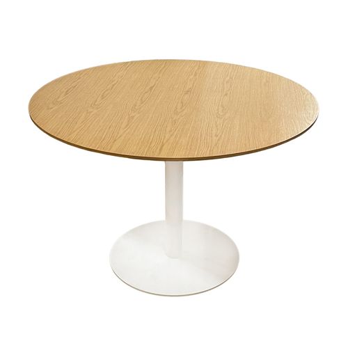 Table Repas Ronde 110 Cm Plaqué Chêne Pied Métal Blanc – Valeria