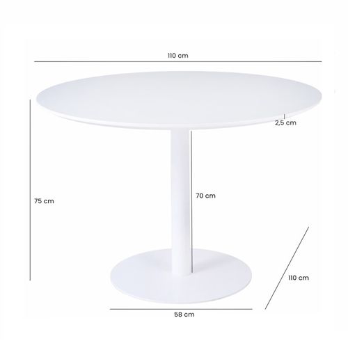 Table De Repas Ronde 110 Cm Blanche Et Pied Métal Blanc – Valeria