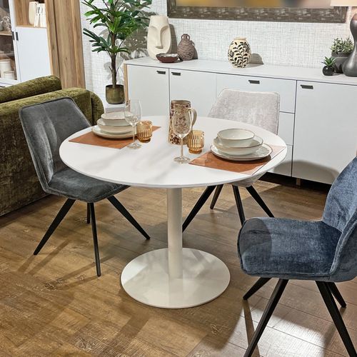 Table De Repas Ronde 110 Cm Blanche Et Pied Métal Blanc – Valeria