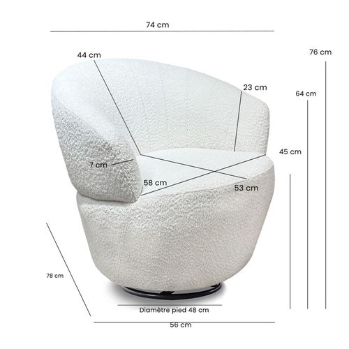 Fauteuil Rond Pivotant 360° Tissu Bouclé Blanc Cassé – Corolla
