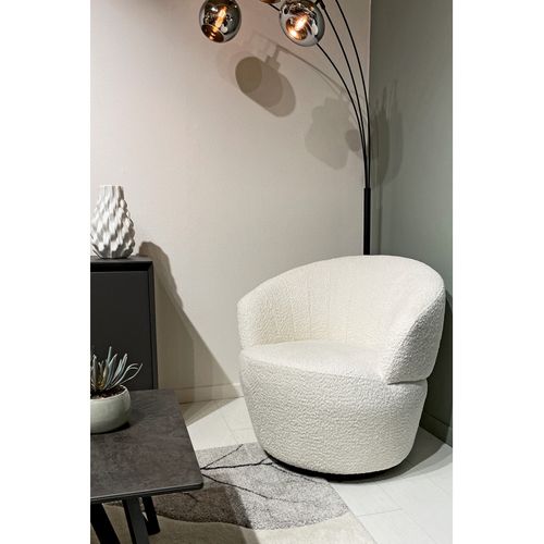 Fauteuil Rond Pivotant 360° Tissu Bouclé Blanc Cassé – Corolla