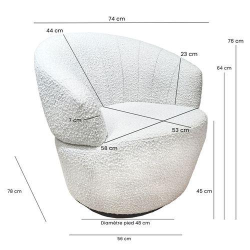 Fauteuil Rond Pivotant 360° Tissu Bouclette Écru – Corolla