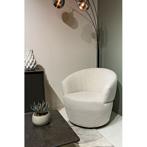 Fauteuil Rond Pivotant 360° Tissu Bouclette Écru – Corolla