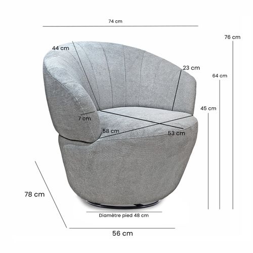Fauteuil Rond Pivotant 360° Tissu Chenille Doux Gris – Corolla
