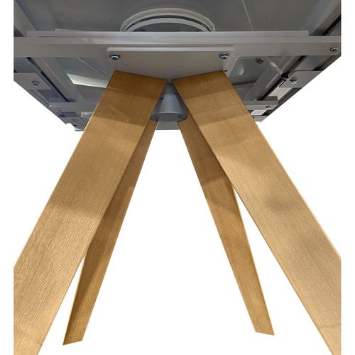 Table Ovale 140 à 200 Cm Céramique Calacatta Blanc Pieds Bois - Delfi