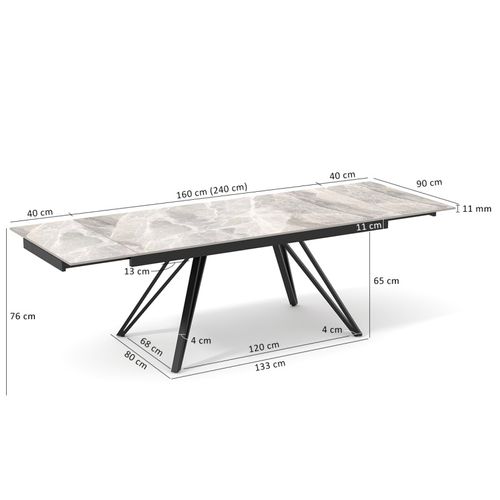 Table 160 à 240 Cm Céramique Marbré Laqué Pieds En V - Dakota 10