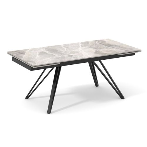 Table 160 à 240 Cm Céramique Marbré Laqué Pieds En V - Dakota 10
