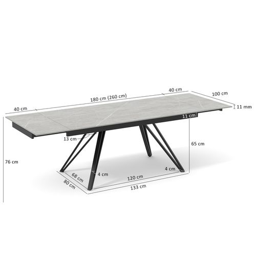 Table 180 à 260 Cm Céramique Gris Marbré Pieds En V - Arizona 10