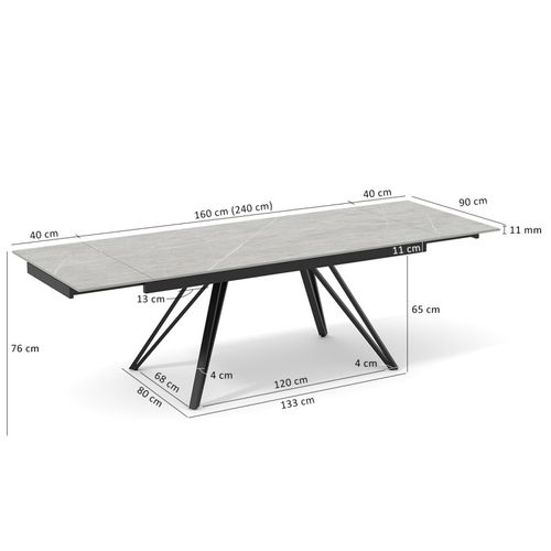 Table 160 à 240 Cm Céramique Gris Marbré Pieds En V - Arizona 10