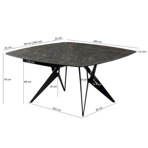 Table Extensible 90 à 160 Cm Céramique Gris Anthracite Marbré - Emmett