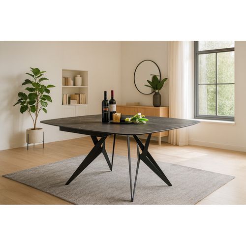 Table Extensible 90 à 160 Cm Céramique Gris Anthracite Marbré - Emmett