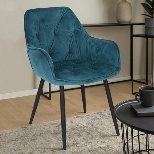 Chaise Capitonnée En Velours Bleu Canard Et Pieds En Métal - Stern 2