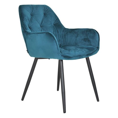 Chaise Capitonnée En Velours Bleu Canard Et Pieds En Métal - Stern 2