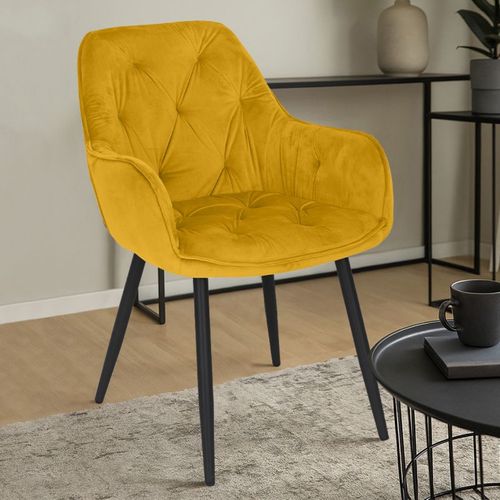 Chaise Capitonnée En Velours Jaune Et Pieds En Métal Noir - Stern 2