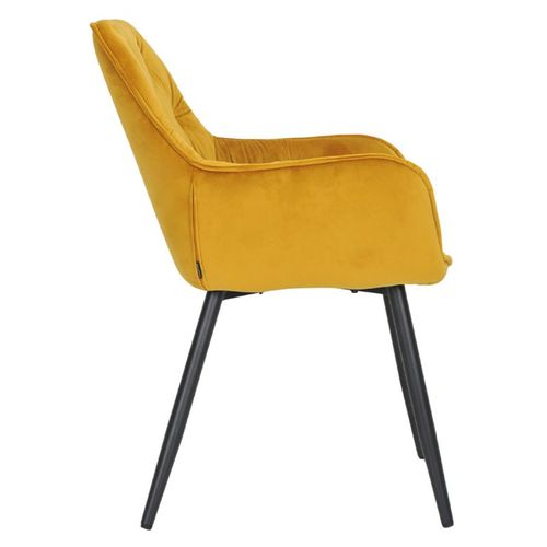 Chaise Capitonnée En Velours Jaune Et Pieds En Métal Noir - Stern 2
