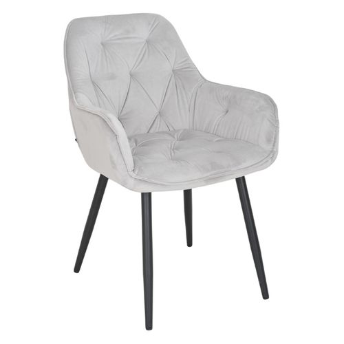 Chaise Capitonnée En Velours Gris Clair Et Pieds En Métal - Stern 2