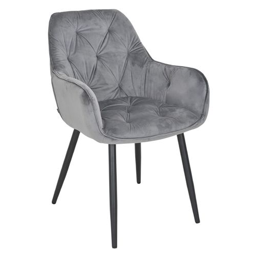 Chaise Capitonnée En Velours Gris Foncé Et Pieds En Métal - Stern 2