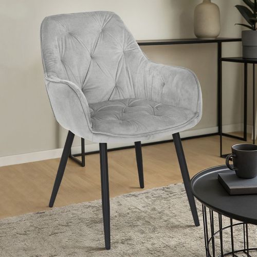 Lot 2 Chaises En Velours Gris Clair Avec Pieds En Métal Noir - Stern 2