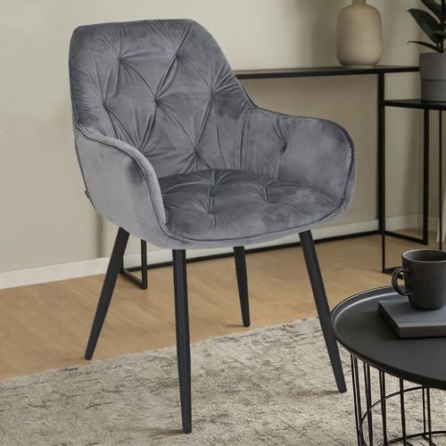 Lot 2 Chaises En Velours Gris Foncé Avec Pieds En Métal Noir - Stern 2