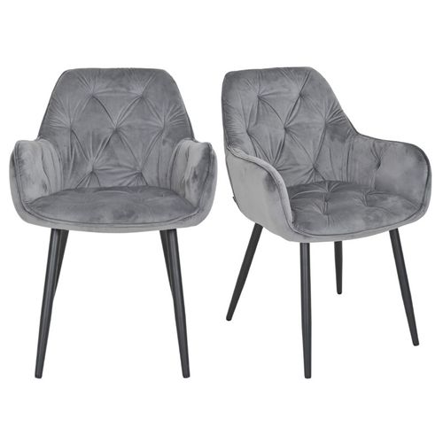Lot 2 Chaises En Velours Gris Foncé Avec Pieds En Métal Noir - Stern 2