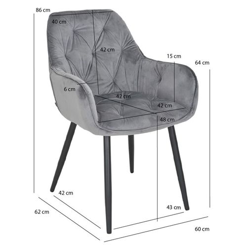 Lot 2 Chaises En Velours Gris Foncé Avec Pieds En Métal Noir - Stern 2