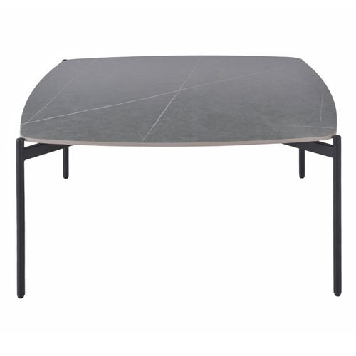 Table Basse Carrée En Céramique Gris Marbré Et Métal Noir - Jerry